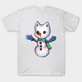 snowman cat illustration winter T-Shirt